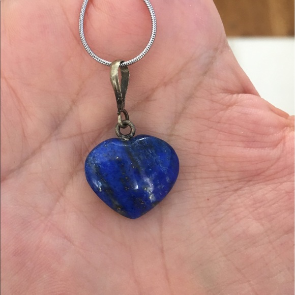 Natural lapis heart silver pendant & chain - Picture 3 of 4